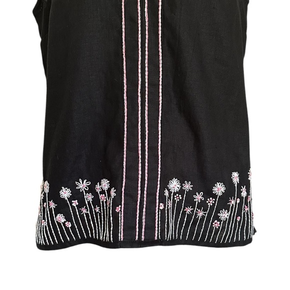J Crew Women's Black Sleeveless Light Top Floral Embroidery Cottagecore Size S - Picture 4 of 6
